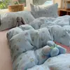 2026 Nuevo Hilo Sensation de Nube Sábana Funda Nórdica Simple Estampada Sábana Ajustable Juego de Cama de Cuatro Piezas