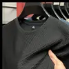 Playera Delgada Slub Seda de Hielo para Hombre Manga Corta Verano Elástica Ajustada Cómoda Sensación Fresca Top Casual Versátil Manga Media Moderna