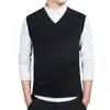 Colete Suéter Masculino Cor Sólida Gola V Malha Base Sem Mangas Pulôver Colete Primavera e Outono Suéter de Lã Masculino Mais Vendido