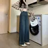 Calça Jeans Feminina Azul Claro Wide Leg Nova Primavera 2025 Cintura Alta Solta Emagrecedora Perna Reta Pequena