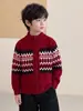 Nuevo Estilo de Invierno Abrigo Cardigan Tejido Jacquard Rojo Estilo Fair Isle para Niños Medianos y Grandes Año Nuevo Navidad Cardigan Tejido Engrosado