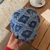 Boina de mezclilla con estrella peluda estilo retro para mujer, moda de primavera y verano, versátil, para cabeza grande, que estiliza el rostro, sombrero de niño de las noticias