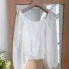 Cuello rosa suave, dulce y delicado en forma de corazón, camisa de manga larga de gasa de doble capa
