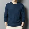 Explosões com suéter de lã masculino gola redonda meia-idade primavera e outono suéter fino masculino camiseta de manga comprida com seda de amoreira