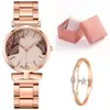 Comercio exterior nuevo correa de acero simple hoja de palma esfera de moda para mujer casual de negocios versátil reloj de cuarzo caja de regalo