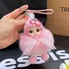 Pelota de Pelo de Zorro Real Linda Transfronteriza Muñeca de Ojos Grandes Durmiendo Llavero de Coche Colgante para Mochila Muñeco de Peluche