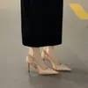Sandalias de tacón de aguja Chuyuji estilo francés con punta y pedrería, zapatos de tacón elegantes sin espalda, zapatos de tacón alto versátiles para mujer para ir al trabajo