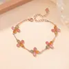 Yi Lu Yin Plata de Ley S925 Chapado en Oro Rosa Turmalina de Colores Pulsera de Trébol de Cuatro Hojas Estilo Hada de Lujo Ligero Pulsera de Plata
