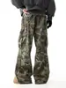 Pantalones de Trabajo Camuflaje American Retro Corte Limpio Unisex Marca de Tendencia Diseño Rectos Rasgados Acampanados Jeans