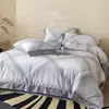 Juego de Cuatro Piezas de Algodón de Fibra Larga de Lujo Ligero de Gama Alta, Funda de Edredón Botonada de Borde Ancho 100% Algodón, Sábana Bajera de Algodón Puro, Ropa de Cama para Todas las Estaciones