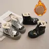 Botas de Nieve para Niñas 2026, Forradas de Felpa para Invierno, Engrosadas, Impermeables, Cálidas, de Media Caña, Botines Cortos Negros y Plateados con Cuello de Piel