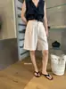 Extraño Pantalones Cortos de Pierna Ancha de Tencel Lino de Cintura Alta Estilo Coreano Old Money para Mujer Verano 2026 Pantalones Casuales Holgados de Cinco Puntos