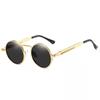 Gafas de sol steampunk redondas de nueva moda transfronteriza para hombres y mujeres, gafas de sol vintage, patilla de resorte, gafas de metal