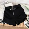 Novedad de verano moda versátil diseño de cremallera cintura alta adelgazante plisados cordón ajuste ceñido pantalones cortos para mujer
