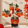 Decoraciones de inauguración de casa para Año Nuevo 2026 Sala de estar Adornos de árbol de caqui y manzana Año del Caballo Festival de Primavera Plantas en maceta Arreglo de ambiente