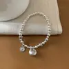 Pulsera de Pulsera de Cuentas Plateadas con Plato Redondo de Cara Sonriente para Mujer, Diseño de Nicho, Artesanía Pesada, Versátil, Gama Alta, Pulsera de Diseño Simple