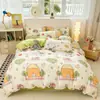 Nuevo conjunto de cuatro piezas estampado de algodón con aloe vera, amigable con la piel, para uso en casa, conjunto de cuatro piezas al por mayor, conjunto de cuatro piezas de algodón suave lavado