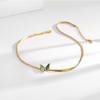 Collar Europeo y Americano Exquisito Cadena de Hueso de Serpiente Mariposa Verde Acero de Titanio Diseño Nicho para Mujer Sentido Avanzado Oro de 18k Cadena de Clavícula Moderna