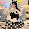 [Colección] Pijamas de otoño e invierno para mujer, cálido conjunto de franela de manga larga de forro polar de coral, ropa de estar linda y elegante