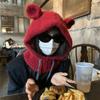 Coreia do Sul Bonito Orelhas Balaclava Chapéu Feminino Inverno Quente Proteção de Orelhas Chapéu de Lã À Prova de Frio Malha Pescoço Integrado