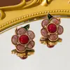 Conjunto de Colar, Anel e Brincos Florais Vermelhos Retro Ocidental Vintage, Conjunto Oval com Contas Estilo Palácio de Nicho