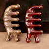 Pente de Massagem de Sândalo, Pente de Sândalo Dourado para Massagem de Meridianos e Pontos de Acupuntura, Pente Universal de Sete Dentes para Cabeça, Ombros e Pescoço Gua Sha