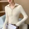 Temperamento por las nubes ~ Cárdigan de Cachemira Otoño e Invierno para Mujer Solapa Cremallera Delgado Tejido de Punto Prendas de Punto de Color Puro Chaqueta Top