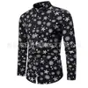 Traje de Navidad 2024 Camisa con Estampado Abstracto de Arte Camisa de Manga Larga Plegable para Primavera Otoño Manga Larga para Hombre