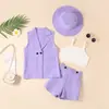 Amazon transfronterizo temu Europa y Estados Unidos verano en stock traje para niñas niños grandes color liso sin mangas traje conjunto de cuatro piezas