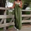 Moda Casual Cruzada Europeia e Americana 2024 Novo Macacão de Alça Longa Casual de Algodão e Linho com Bolso Feminino