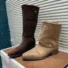 Botas Western Dobráveis Duas Vias Cor Melanóide Femininas 2026 Outono Novo Salto Grosso Fosco Botas Longas Retro Botas Femininas Empilhadas