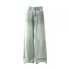 Nb123 Jeans Americano High Street Unissex High-End Lavado Nostálgico com Design de Bigode de Gato Rasgado Jeans Largo Cruzado