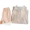 2026 Nuevo Camisón de Algodón Nube con Copas Set de Dos Piezas para Mujer Pantalones Cortos Sencillos de Verano Transpirables Ropa de Casa