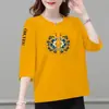 E-commerce Transfronteiriço Comércio Exterior Estilo Mãe Mulheres de Meia-Idade Camiseta de Manga Três Quartos Solta Casual Versátil Camiseta Básica Top