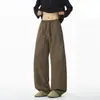 Pantalones de pierna ancha de color liso retro japonés para hombre, sueltos, textura fluida, cordón, pierna recta, hasta el suelo, pantalones para ir al trabajo