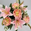 Fornecimento direto da fábrica rosa simulação Lírio 9 rosas buquê de flores artificiais adereços de palco de casamento decoração flores artificiais simulação