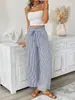 2025 Primavera e Verão Novo Europeu e Americano Exportação Transfronteiriça Roupas Femininas Site Independente Amazon Listrado Casual Elegante Calças Retas para Mulheres