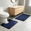 Alfombra de Piso de Terciopelo Coral con Relieve de Piedra Pequeña Juego de Tres Piezas para Baño y WC Absorbente de Agua Antideslizante Alfombra de Piso para Baño Transfronterizo