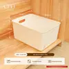 Caixas plásticas de armazenamento, caixas organizadoras para despensa com alças e cestos de armazenamento perfeitos para a cozinha, banheiro, escritório em casa, armários e prateleiras