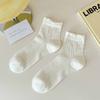Meias líquidas finas de verão Lolita de cor sólida de estilo japonês feminino Meias de comprimento médio Meias de renda desossada de estilo acadêmico