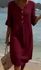 Vestido de Algodón y Lino con Cuello en V, Botones Grandes y Mangas con Volantes para Mujer, Nuevo para Primavera/Verano 2026, Transfronterizo Europeo y Americano de Amazon