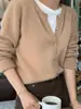 Nova coleção outono e inverno: Cardigã de malha 100% lã, peça de outer wear estilo coreano, gola redonda, suéter de malha fina, jaqueta externa da moda para mulheres