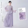 Nueva camisa de estilo chino con cuello redondo, cordón y manga larga para mujer, ropa de práctica de danza clásica estilo nacional, top de baile entallado a la cintura