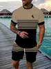 Conjunto de dos piezas de camiseta casual de manga corta con estampado de rayas para hombre, nuevo de verano de comercio exterior europeo y americano