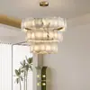 Lámpara de araña de mármol de cobre puro de lujo ligero, estilo chino nuevo, diseño post-moderno, para sala de estar, comedor, simple y elegante, luz para hogar de villa