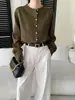 SINAN Nova Coleção de Outono 100% Linho Respirável Relaxada Simples Solta Casual Gola Redonda Camisa SN9413