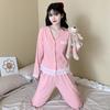 Pijama de Algodão Feminina Primavera Outono Doce Fofa Renda Estilo Princesa Cor Sólida Cardigã Manga Longa Calças Conjunto de Duas Peças Roupa de Casa