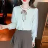 Comercio Exterior Encaje Japonés y Coreano con Cordones y Lazo Prendas de Punto Camiseta Interior para Mujer Primavera y Otoño 2025 Estilo Pequeño Aroma Top Interior