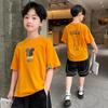 Verano Nuevo Ropa Infantil Camiseta de Manga Corta para Hombre y Mujer Algodón Estilo Coreano Suelta Infantil Bebé Top de Media Manga Infantil Mediana y Pequeña a la Moda