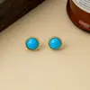 Aretes Cuadrados Redondos de Turquesa Dorados Simples Exquisitos para Mujer Moda Geométrica Retro Temperamento Versátil Pendiente Venta al por Mayor